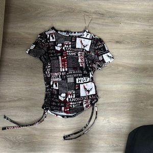 Black red and white newspaper shirt